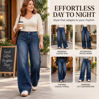 Women's High Waist Thermal Wide-Leg Jeans
