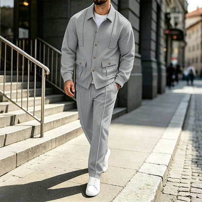 Men's Waffle Knit Cardigan Jacket & Pants Set