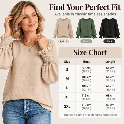 Women's Elegant Crewneck Smocked Cuff Top