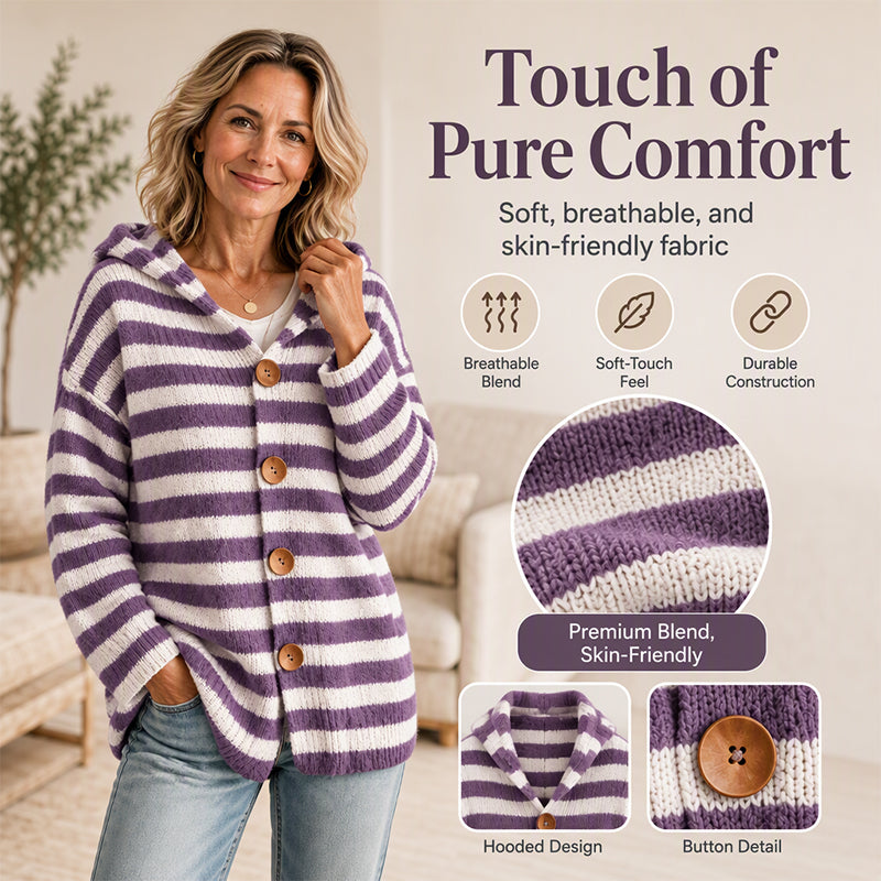 Women's Striped Hooded Knit Cardigan