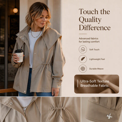 Women's Chic Drawstring Waist Hooded Jacket