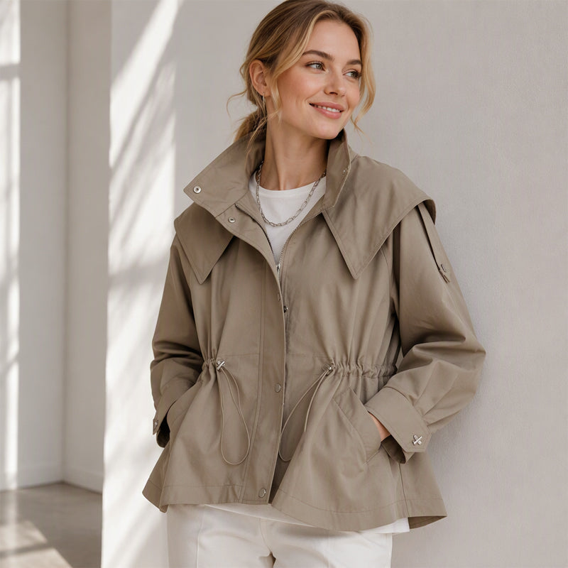 Women's Chic Drawstring Waist Hooded Jacket