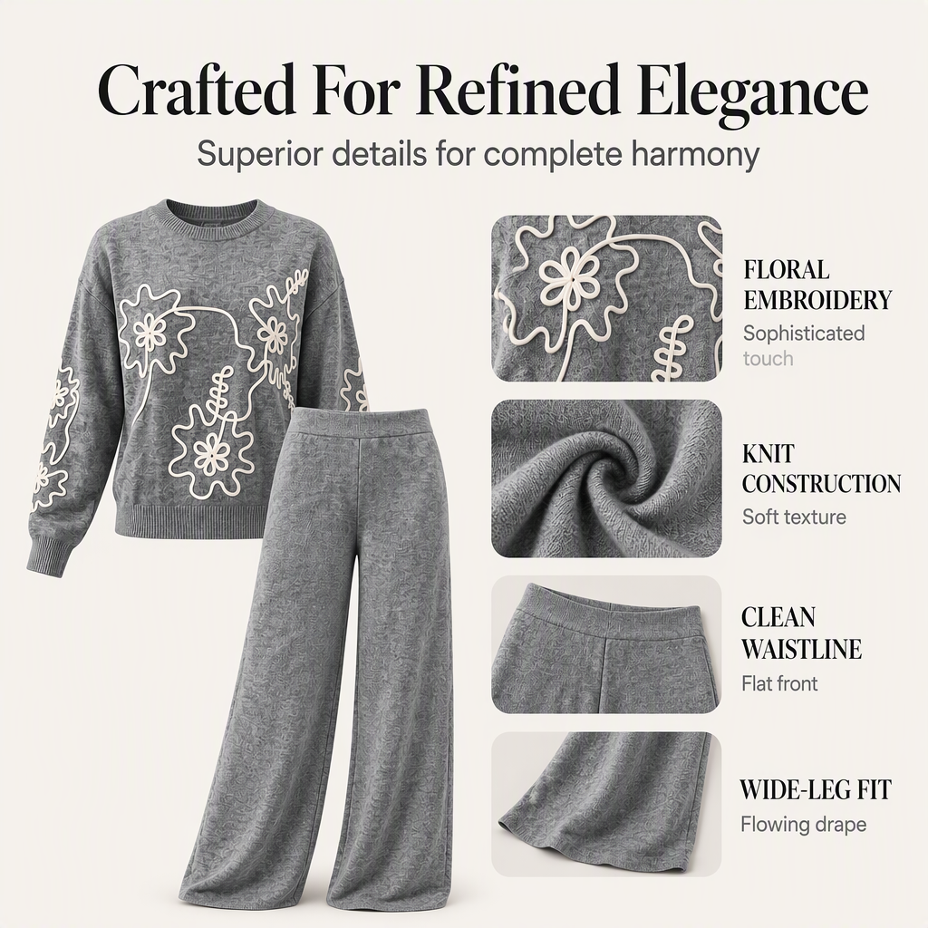 Women's Crewneck Knit Sweater & Wide-Leg Pants Set