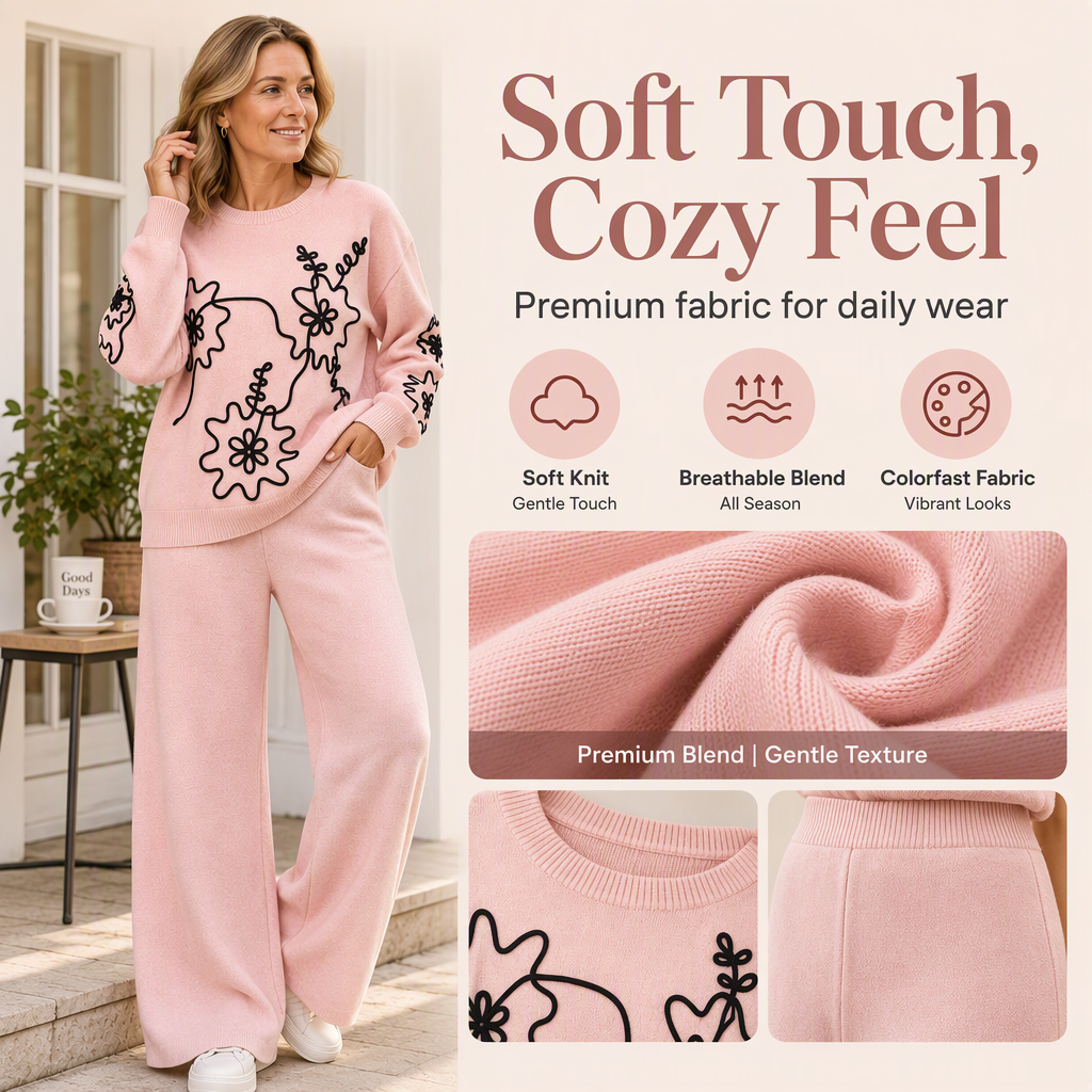 Women's Crewneck Knit Sweater & Wide-Leg Pants Set