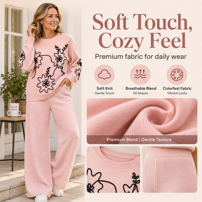 Women's Crewneck Knit Sweater & Wide-Leg Pants Set
