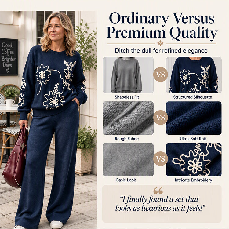 Women's Crewneck Knit Sweater & Wide-Leg Pants Set