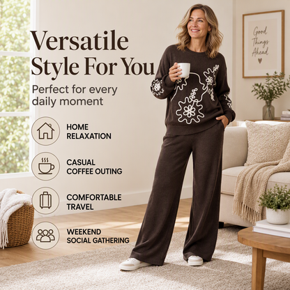 Women's Crewneck Knit Sweater & Wide-Leg Pants Set