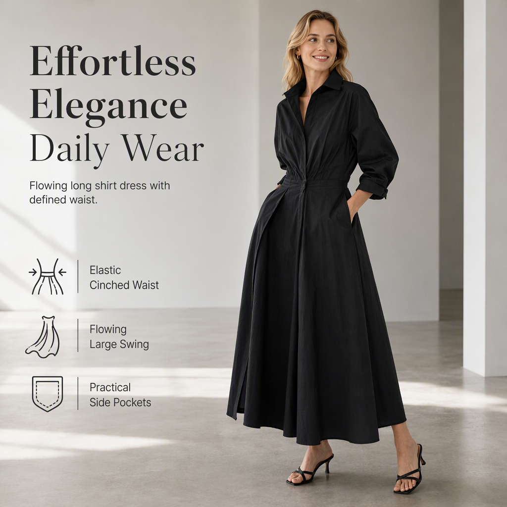🌸 Turn-Down Collar Shirt Dress – Feminine Fit & Versatile Styling – Perfect for Every Look