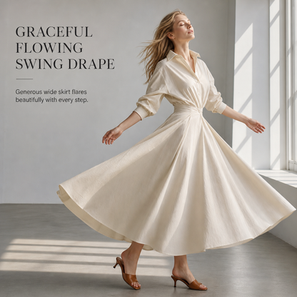 🌸 Turn-Down Collar Shirt Dress – Feminine Fit & Versatile Styling – Perfect for Every Look