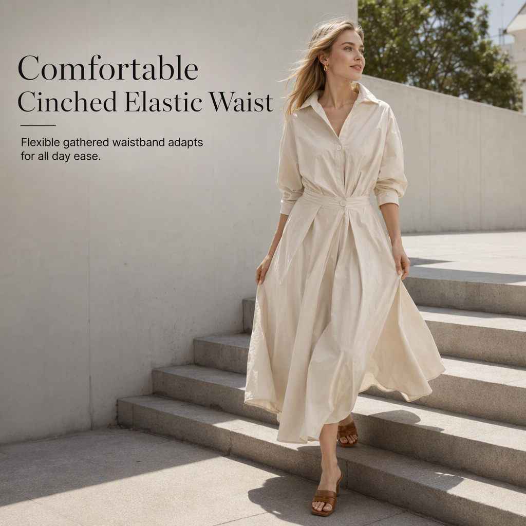 🌸 Turn-Down Collar Shirt Dress – Feminine Fit & Versatile Styling – Perfect for Every Look
