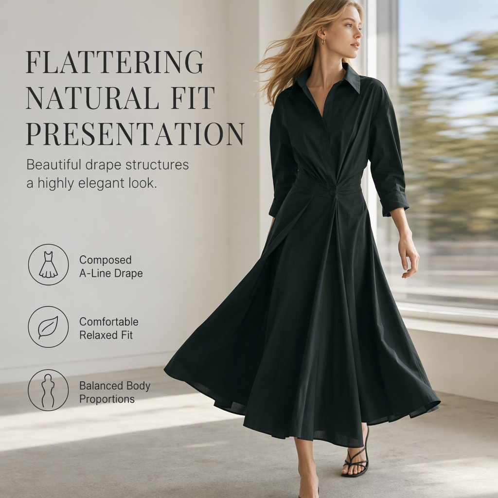 🌸 Turn-Down Collar Shirt Dress – Feminine Fit & Versatile Styling – Perfect for Every Look