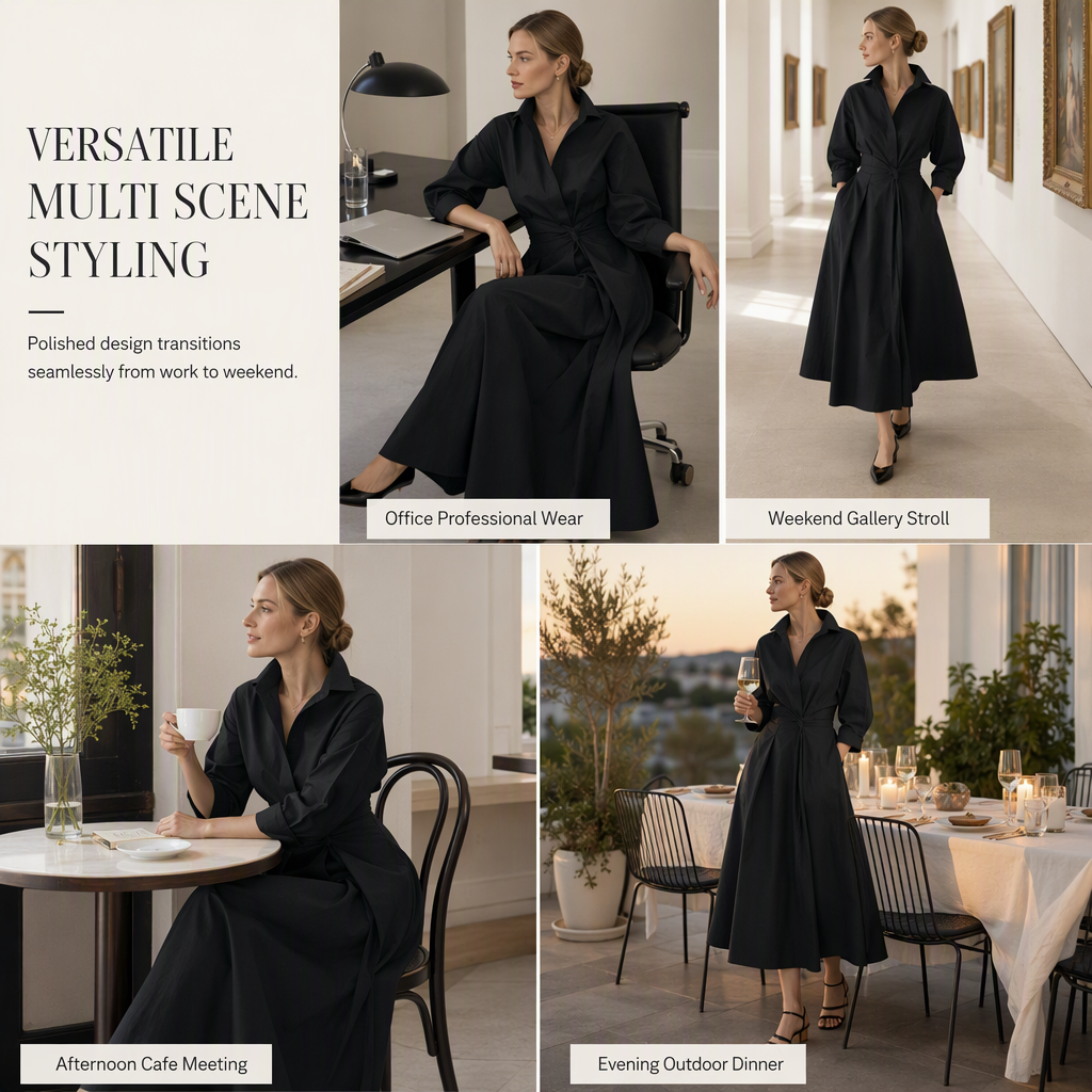 🌸 Turn-Down Collar Shirt Dress – Feminine Fit & Versatile Styling – Perfect for Every Look