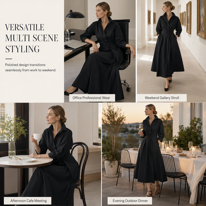 🌸 Turn-Down Collar Shirt Dress – Feminine Fit & Versatile Styling – Perfect for Every Look