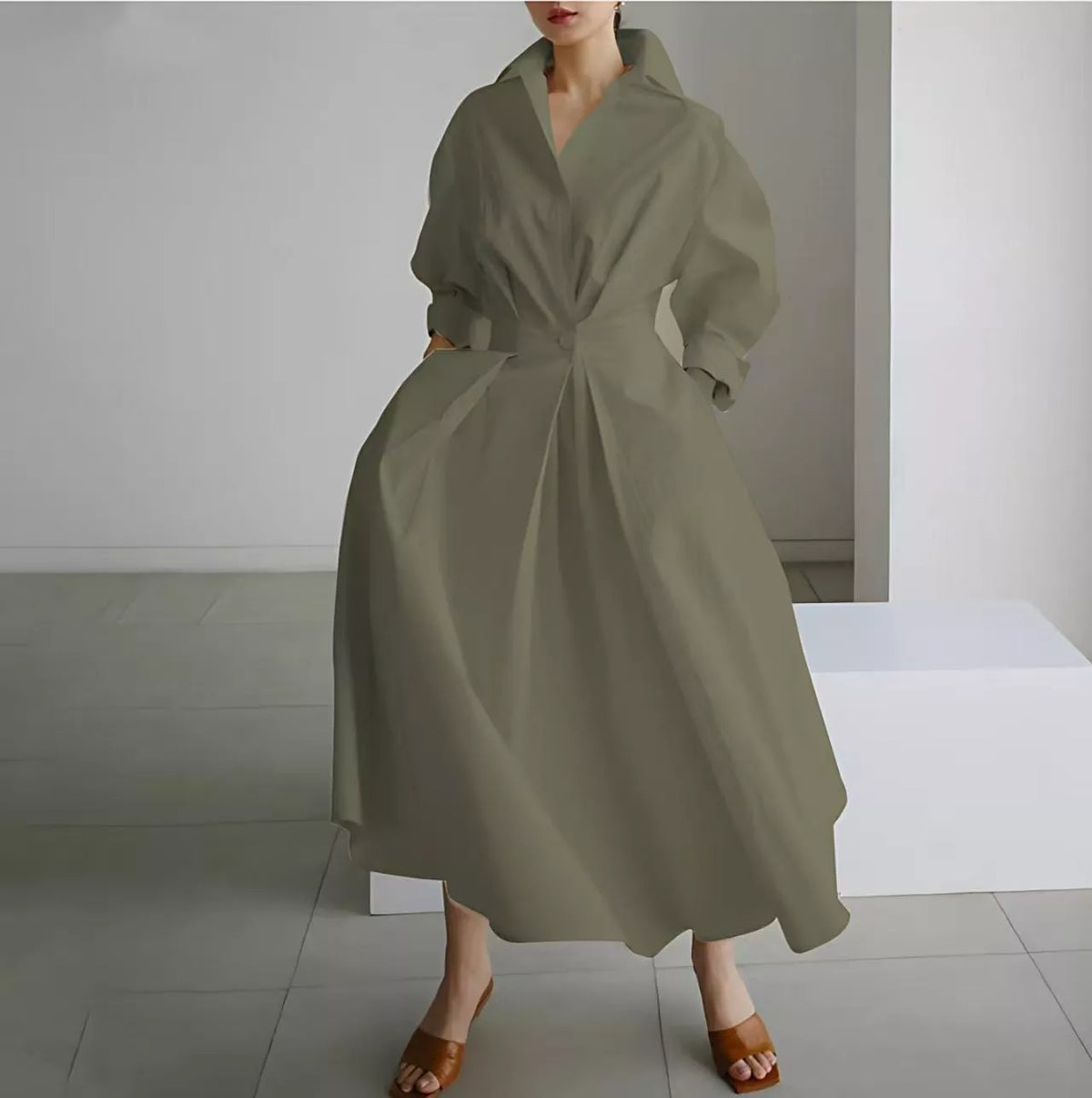 🌸 Turn-Down Collar Shirt Dress – Feminine Fit & Versatile Styling – Perfect for Every Look