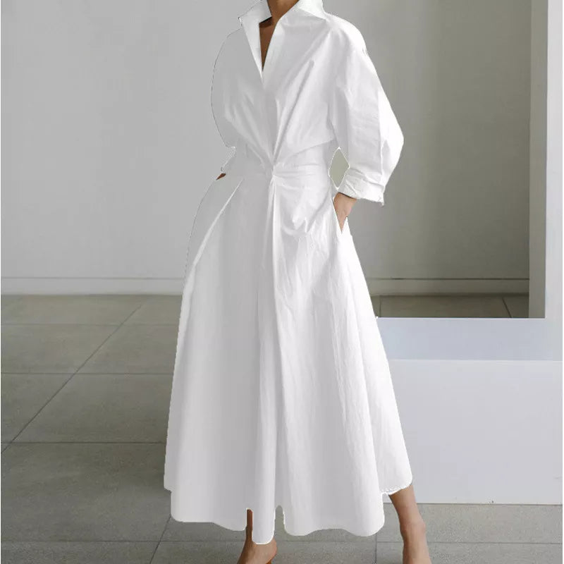 🌸 Turn-Down Collar Shirt Dress – Feminine Fit & Versatile Styling – Perfect for Every Look