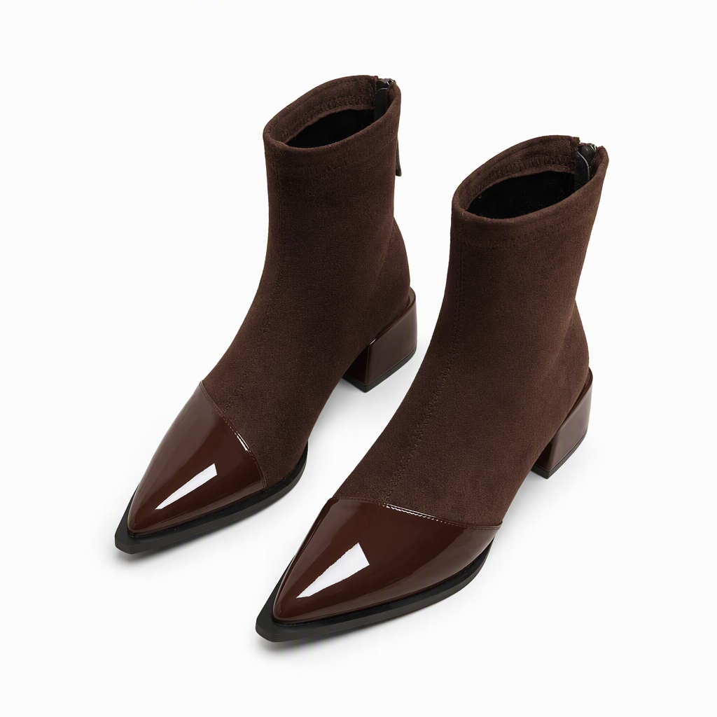 Women's French Style Pointed Toe Ankle Boots Slim Fit Elegant Short Boots for Spring and Autumn