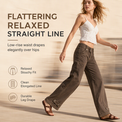 Women's Washed Cotton Blend Utility Wide Leg Pants with Contrast Stitching