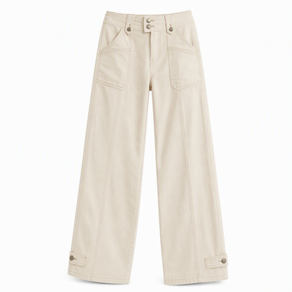 Women's Washed Cotton Blend Utility Wide Leg Pants with Contrast Stitching