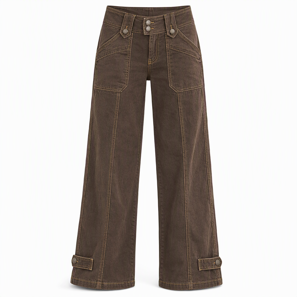 Women's Washed Cotton Blend Utility Wide Leg Pants with Contrast Stitching
