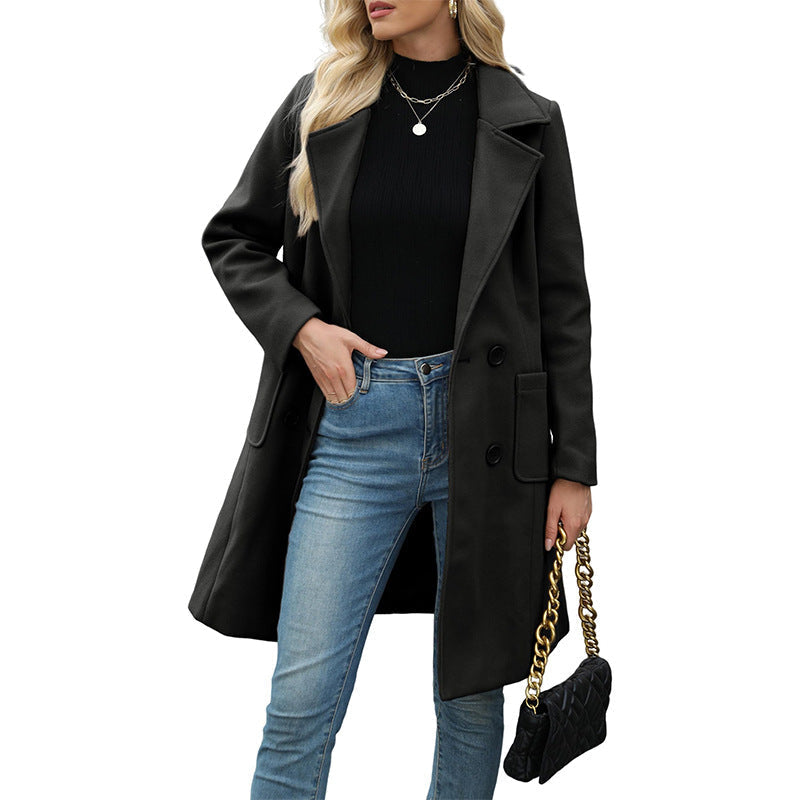 Women's Double-Breasted Woolen Coat