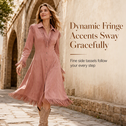 Women's Vintage Long Sleeve Fringe Dress