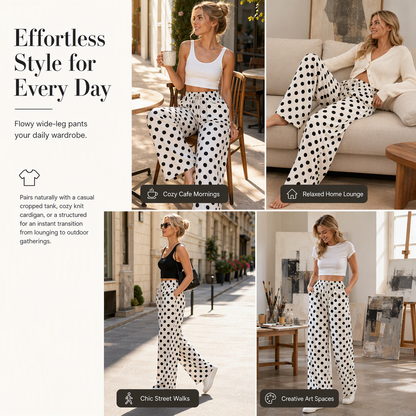 Women's Casual Polka Dot Print Wide Leg Pants