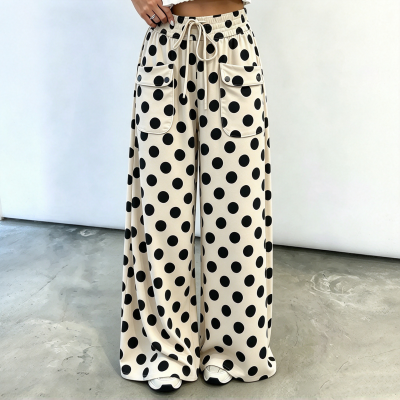 Women's Casual Polka Dot Print Wide Leg Pants