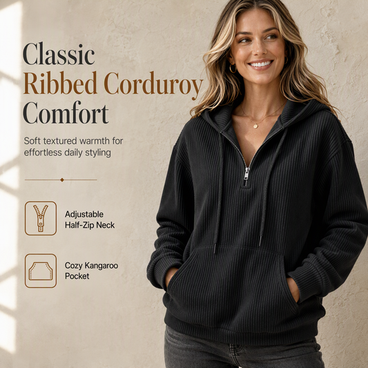 Vintage Casual Long Sleeve Corduroy Striped Hoodie Sweatshirt