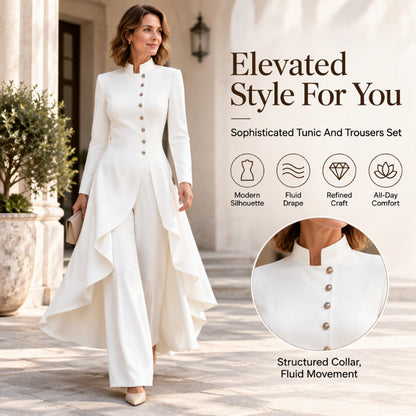 Women's Elegant Longline Coat and Wide-Leg Pants Set