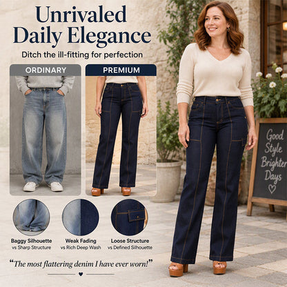 Women's High Waisted Contrast Stitching Wide-Leg Jeans