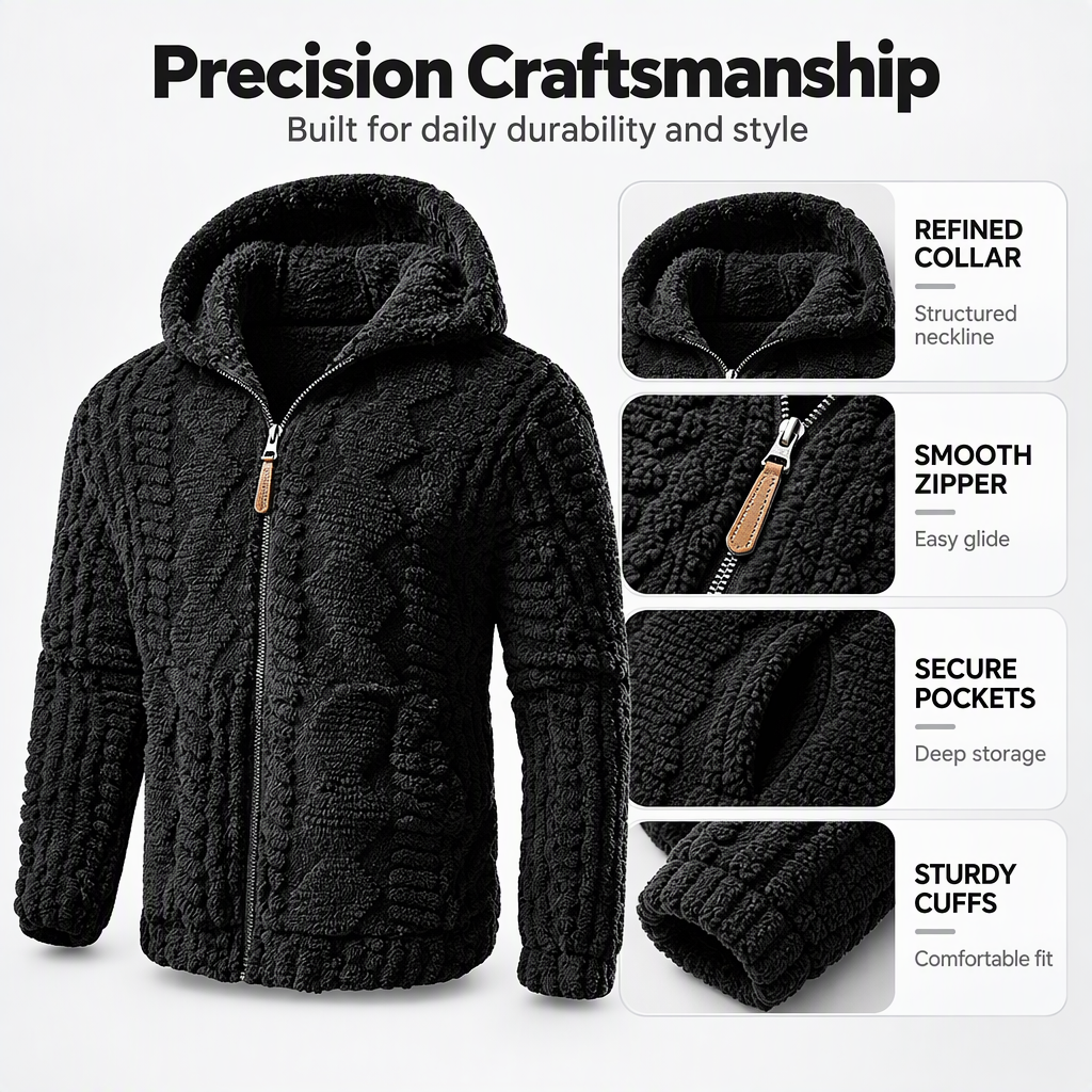 🧸 Plush Textured Sherpa, Full Zip Hooded Design | Men's Warm Zip-Up Sherpa Jacket