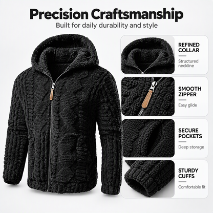 🧸 Plush Textured Sherpa, Full Zip Hooded Design | Men's Warm Zip-Up Sherpa Jacket