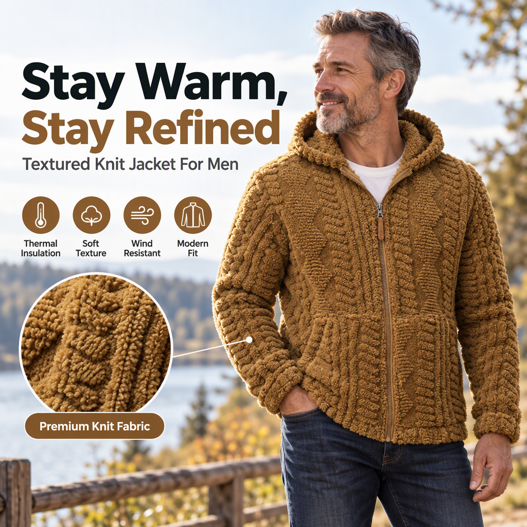 🧸 Plush Textured Sherpa, Full Zip Hooded Design | Men's Warm Zip-Up Sherpa Jacket