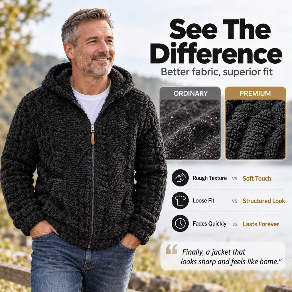 🧸 Plush Textured Sherpa, Full Zip Hooded Design | Men's Warm Zip-Up Sherpa Jacket