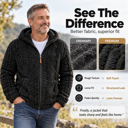 🧸 Plush Textured Sherpa, Full Zip Hooded Design | Men's Warm Zip-Up Sherpa Jacket