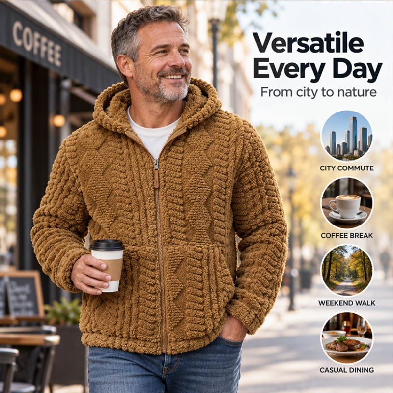 🧸 Plush Textured Sherpa, Full Zip Hooded Design | Men's Warm Zip-Up Sherpa Jacket
