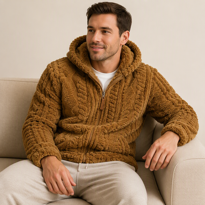 🧸 Plush Textured Sherpa, Full Zip Hooded Design | Men's Warm Zip-Up Sherpa Jacket