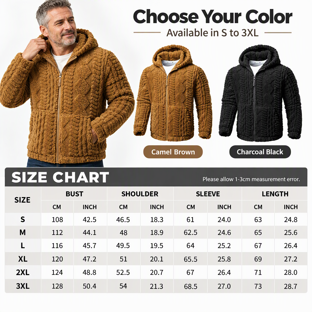 🧸 Plush Textured Sherpa, Full Zip Hooded Design | Men's Warm Zip-Up Sherpa Jacket