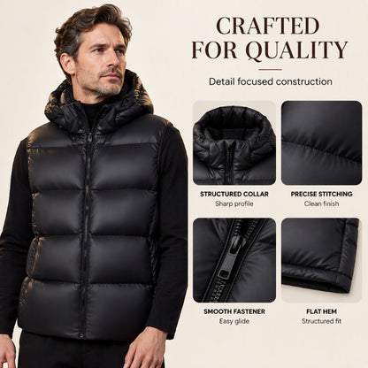❄️ Sleeveless Free Arm Movement, Easy Layering | Men's Lightweight Thermal Hooded Vest