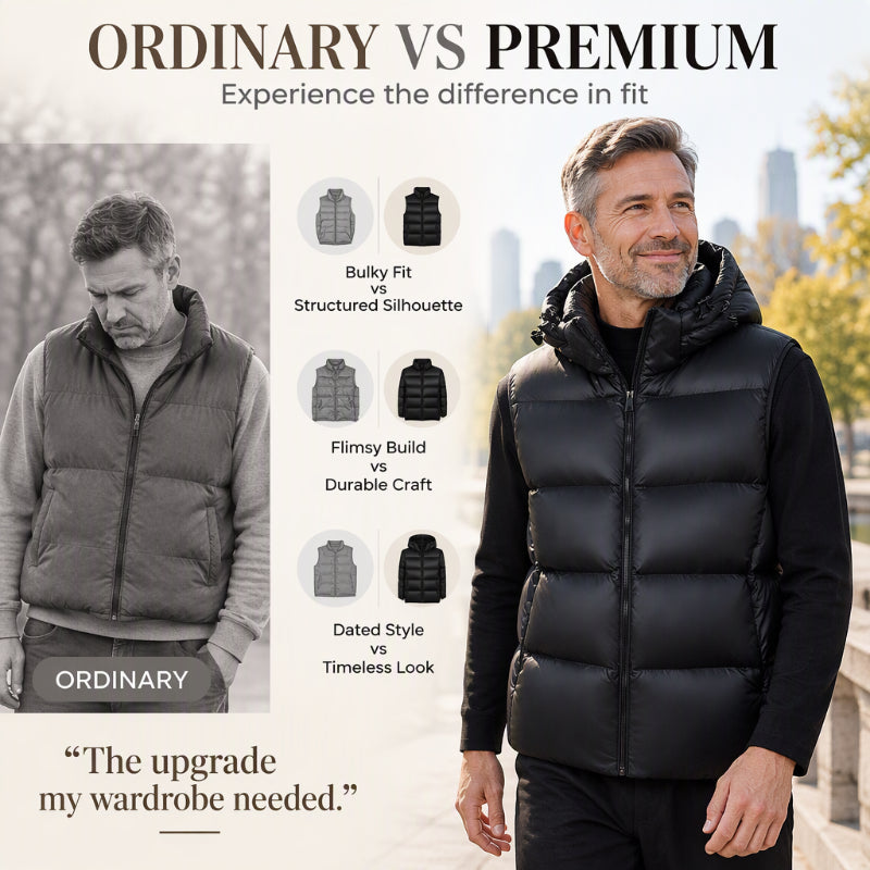❄️ Sleeveless Free Arm Movement, Easy Layering | Men's Lightweight Thermal Hooded Vest