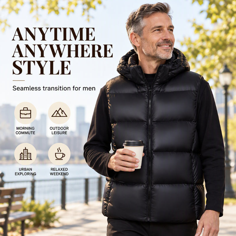 ❄️ Sleeveless Free Arm Movement, Easy Layering | Men's Lightweight Thermal Hooded Vest