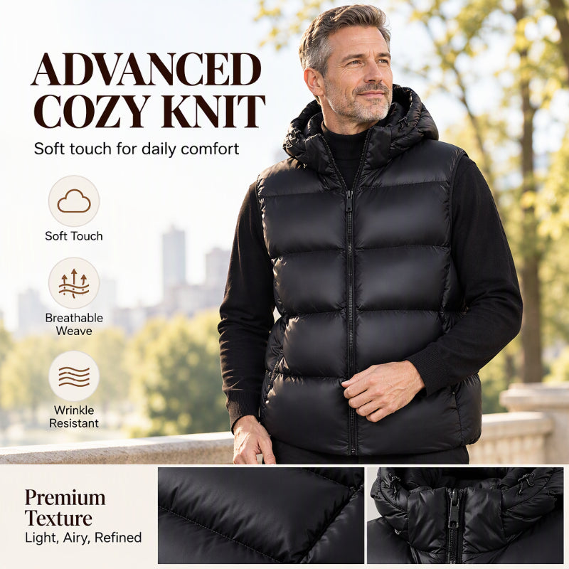 ❄️ Sleeveless Free Arm Movement, Easy Layering | Men's Lightweight Thermal Hooded Vest