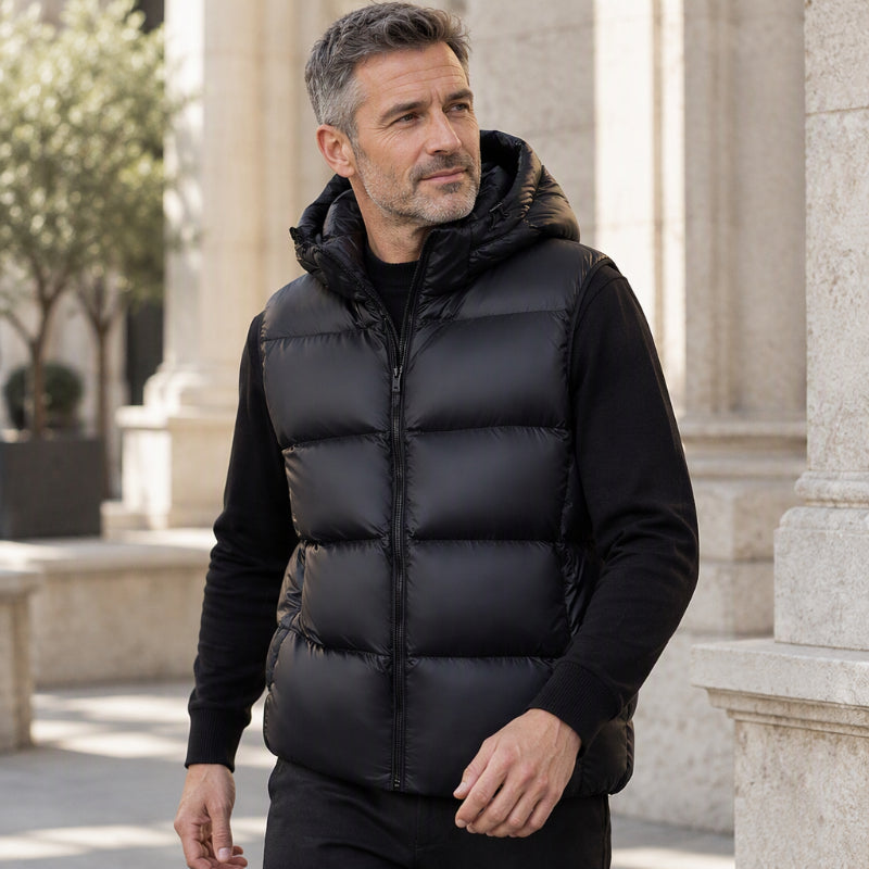 ❄️ Sleeveless Free Arm Movement, Easy Layering | Men's Lightweight Thermal Hooded Vest