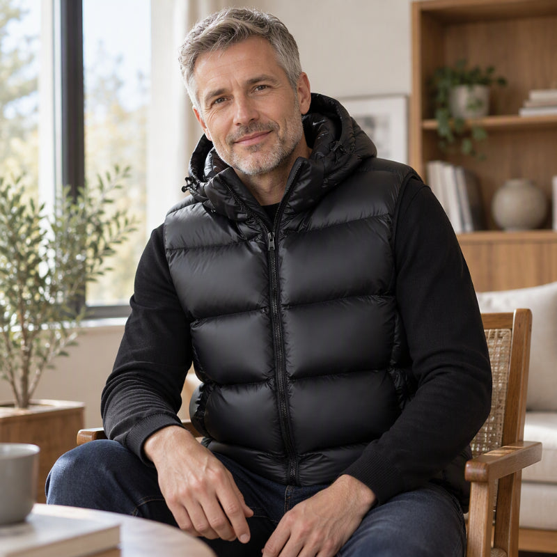 ❄️ Sleeveless Free Arm Movement, Easy Layering | Men's Lightweight Thermal Hooded Vest
