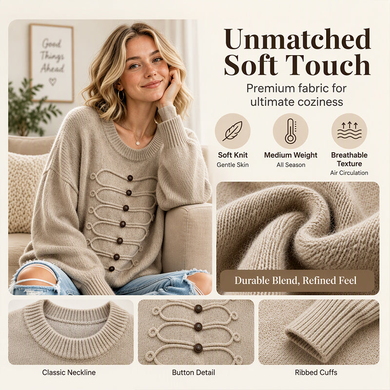 Women's Elegant Crew Neck Braided Sweater