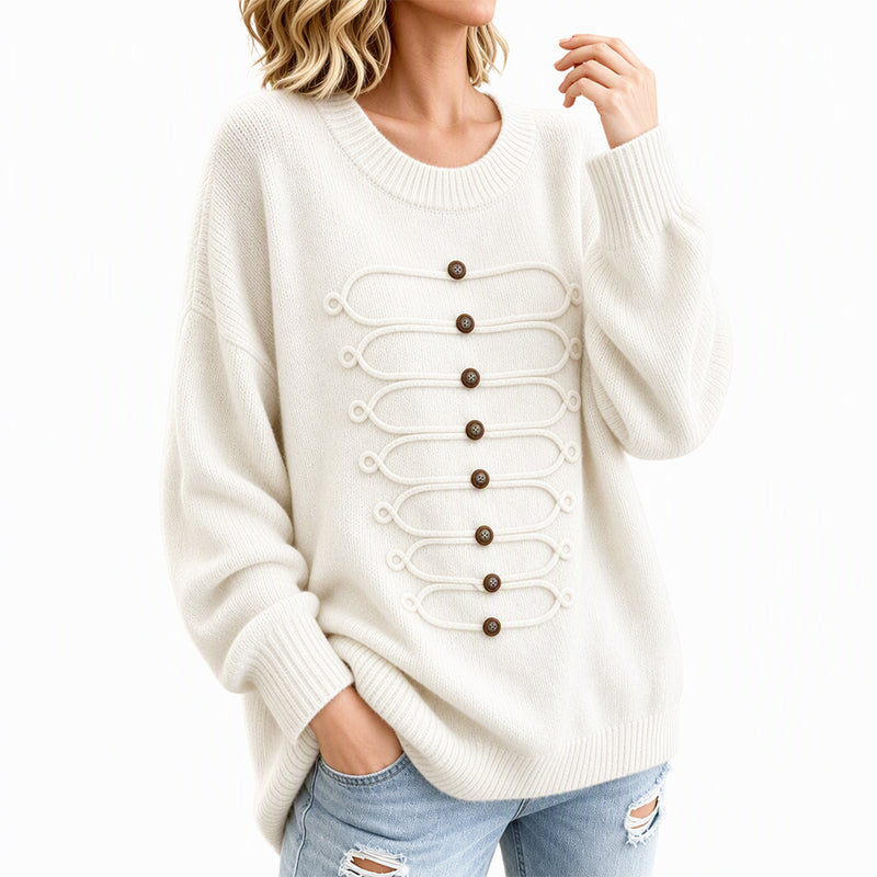 Women's Elegant Crew Neck Braided Sweater