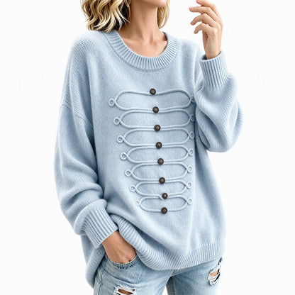 Women's Elegant Crew Neck Braided Sweater