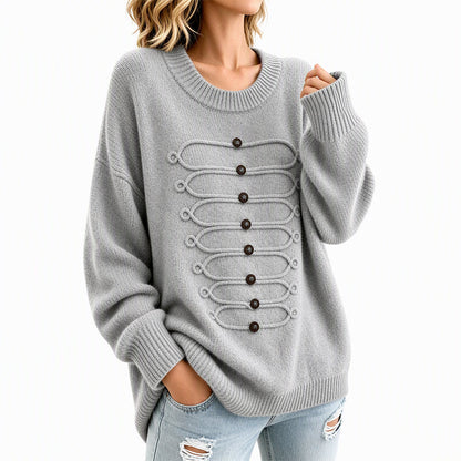 Women's Elegant Crew Neck Braided Sweater
