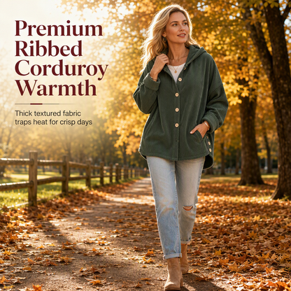 Women's Casual Loose Corduroy Hooded Outerwear
