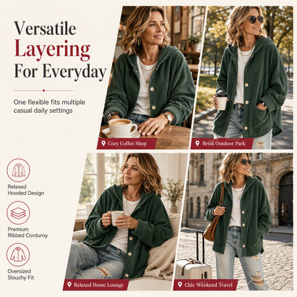 Women's Casual Loose Corduroy Hooded Outerwear
